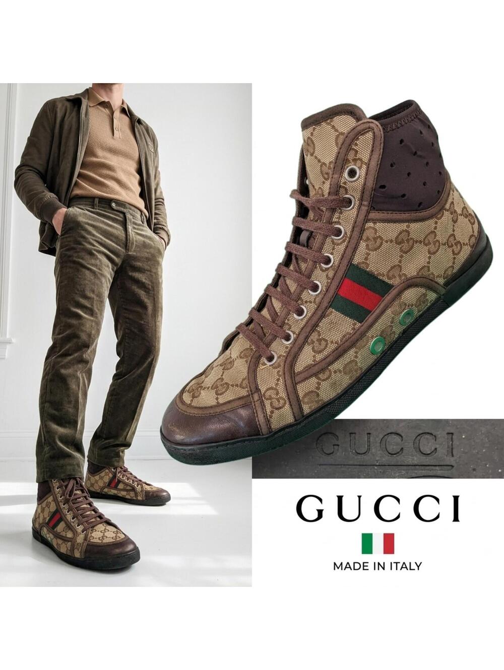 Gucci California High Top Sneakers Italy | Monogram Beige 8